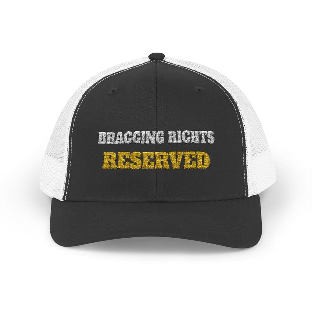 Bragging Rights Reserved Embroidered Fishing Trucker Hat in Black & White