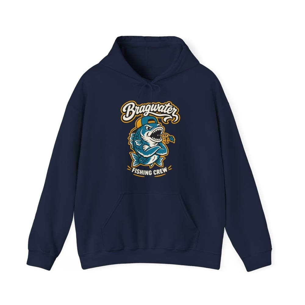 Bragwater Fishing Crew Bass Hoodie in navy mockup