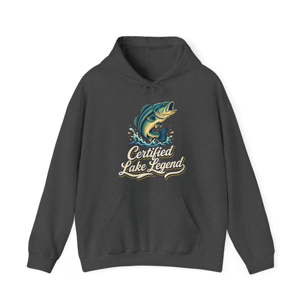 Certified Lake Legend Bass Hoodie in dark heather mockup