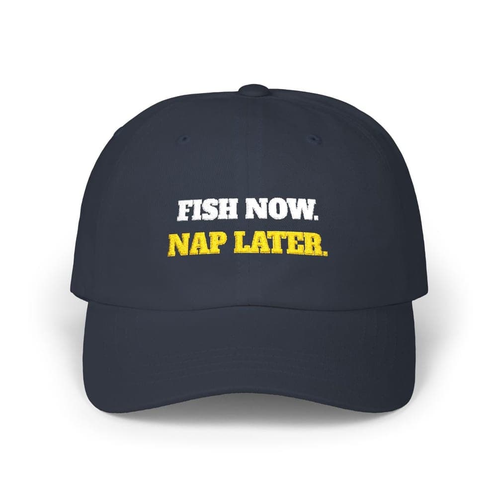 Fish Now. Nap Later. Embroidered Dad Hat mockup
