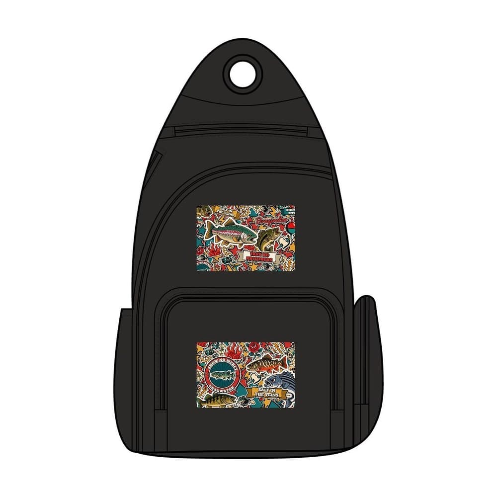 Fishing Sticker Bomb Sling Pack in Black