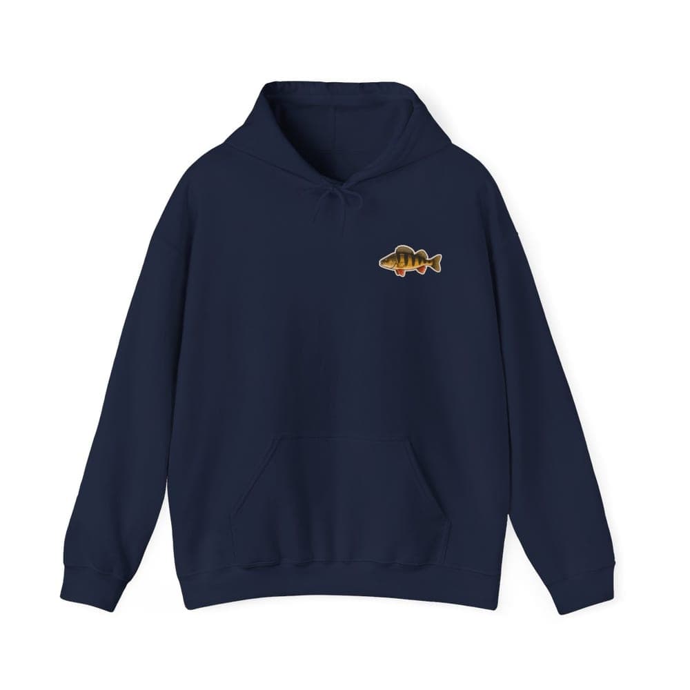Let It Snow, Let It Bite hoodie in navy, front view with small left-chest print