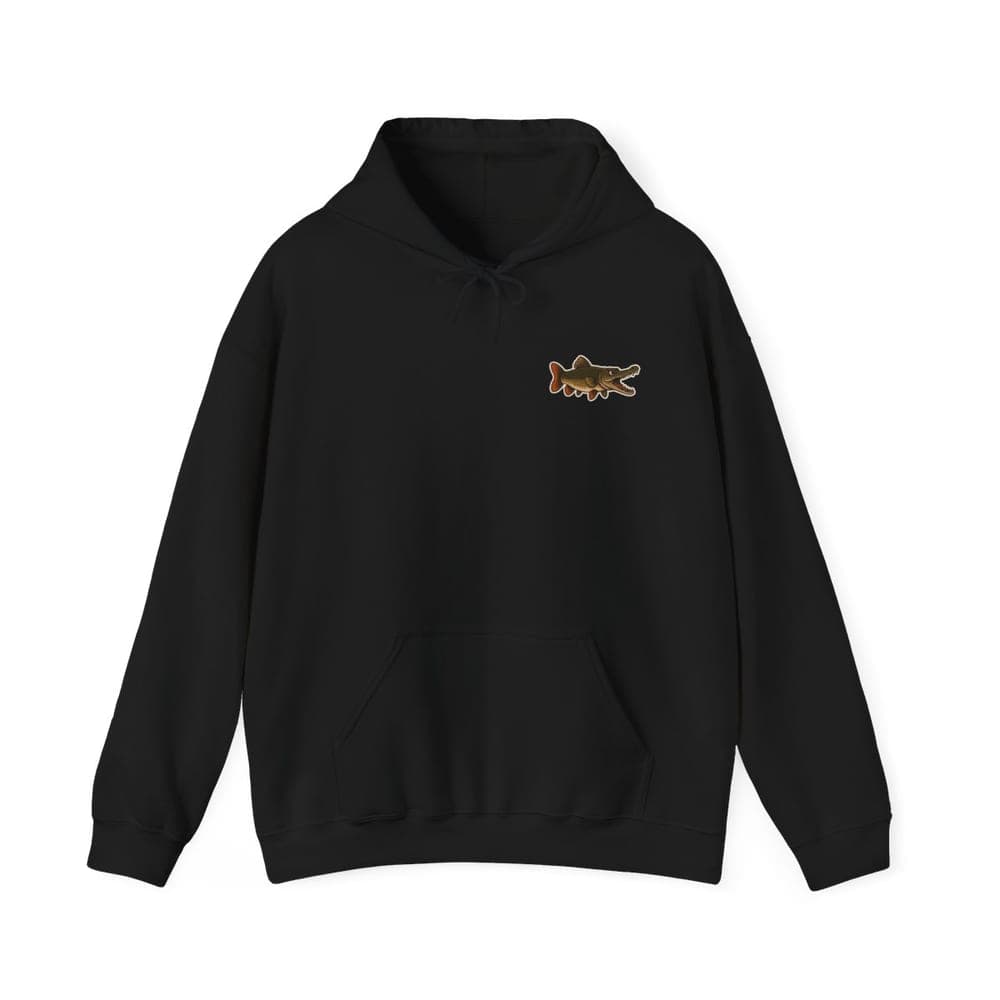 Lunch Is Served hoodie in black, front view with small left-chest print