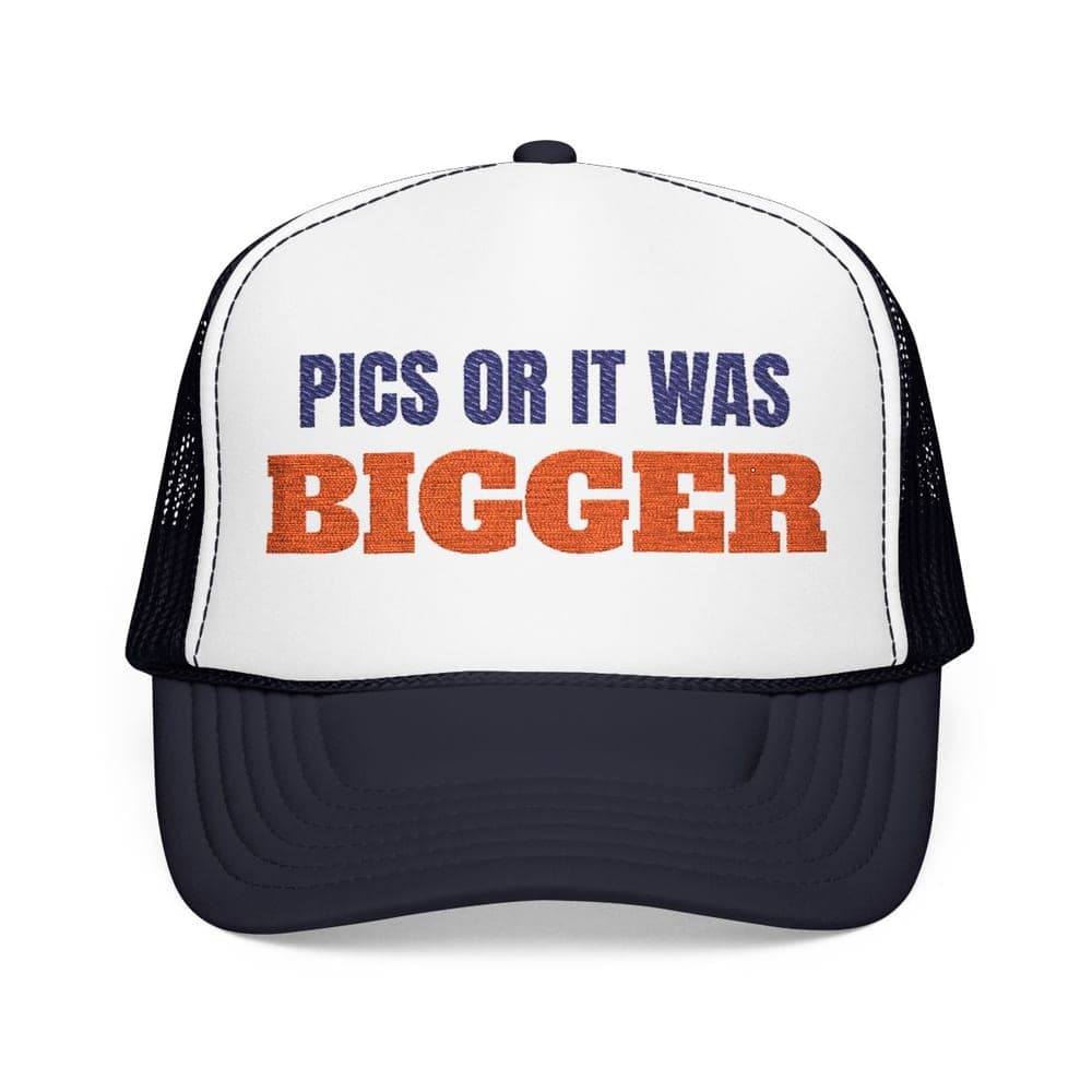 Pics or It Was Bigger Embroidered Fishing Trucker Hat mockup