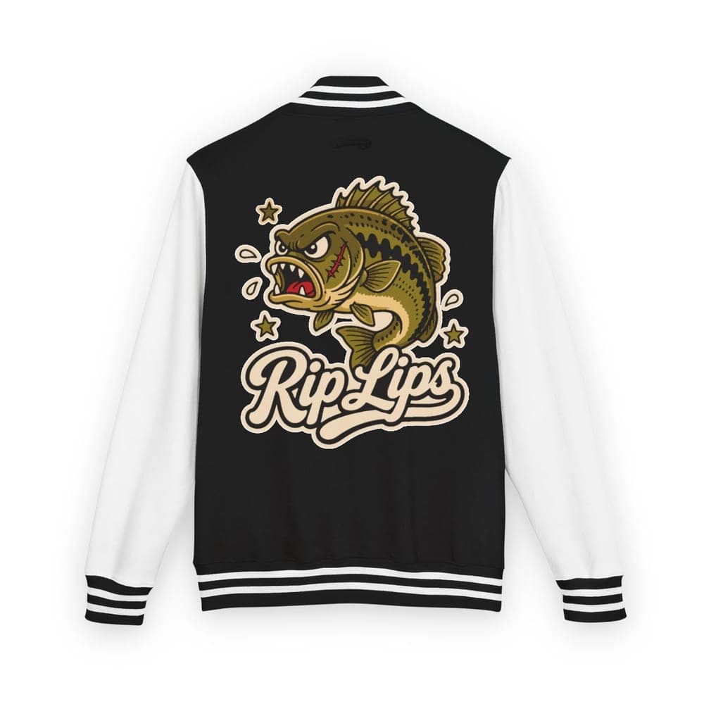 Rip Lips Largemouth Bass Letterman Jacket in Jet Black / Arctic White