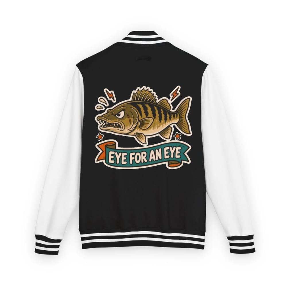 Eye for an Eye Walleye Letterman Jacket in Jet Black / Arctic White
